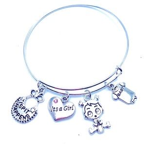 It’s A Girl New Mom Themed Bangle Charm Bracelet Baby Shower